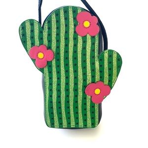 Cactus Flowers Green Glitter Bag
